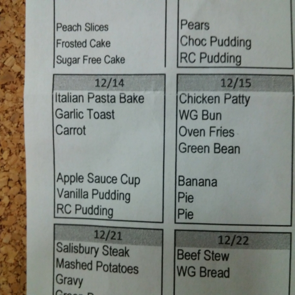 Menu for 12/14/2015